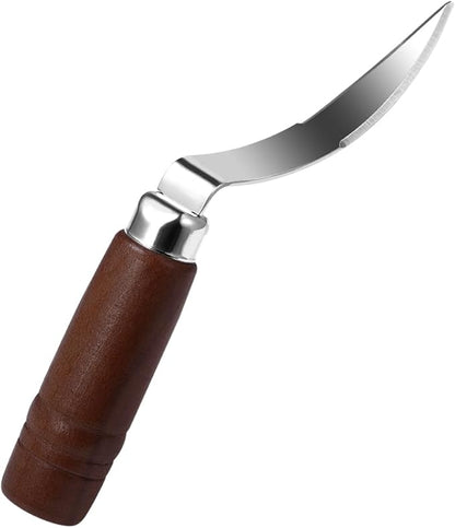 DOITOOL Coconut Meat Removal Tool Stainless Steel Fresh Coconut Scraper Knife with Ergonomic Wood Handle for Raw Shell Extraction and Manual Opener