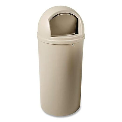 Rubbermaid Commercial Products Marshal Classic Container Round Trash Can 25 Gallons Beige Outdoor for Parks/College Campuses/Outdoor Shopping Malls