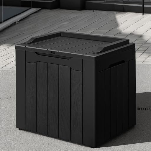 GUNJI 30 Gallon Small Deck Box Outdoor Waterproof Resin Storage Box Lockable Storage Container Outside Package Delivery Box (Black)