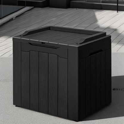 GUNJI 30 Gallon Small Deck Box Outdoor Waterproof Resin Storage Box Lockable Storage Container Outside Package Delivery Box (Black)