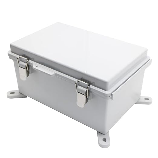 Clear Hinged Cover Stainless Steel Latch, IP67 Waterproof Electrical Weatherproof Junction Box, PVC Plastic Grey Case 11.4×7.5×5.5 inch（290×190×140mm）