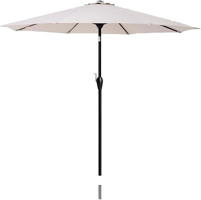 Tempera Striped Patio Umbrellas Outdoor Table Market Umbrellas with Crank & Pust Button Tilt|Auto-Tilt, 8 Steel Ribs, High Color-Fastness Canopy