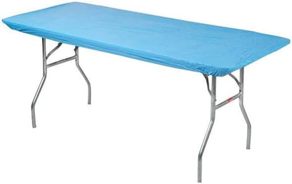 10 Pack of Rectangular Plastic Table Covers - 6' Foot or 8' Foot Options - Indoor or Outdoor Fitted Table Covers (Table NOT Included) (Light Blue, 30" x 96" (8' ft))