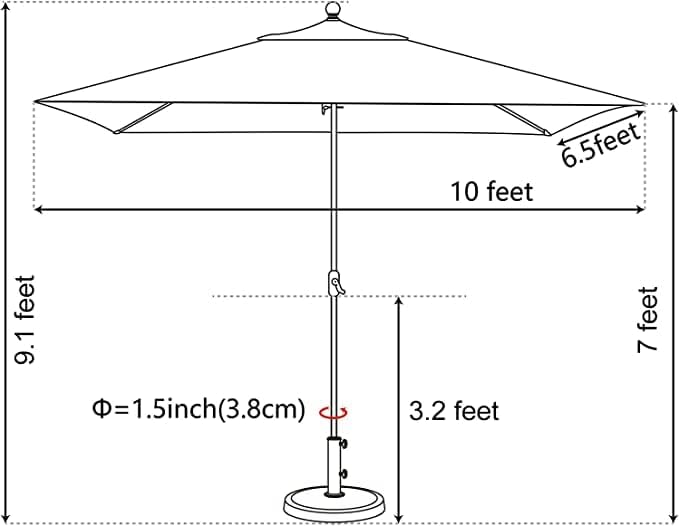 EliteShade USA 10-Year-Non-Fading 6.5x10Ft Rectangular Market Patio Umbrella, UPF 50+ UV Protection Performance Sun Umbrella, Heavy Duty Commercial Grade Outdoor Table Umbrella with Crank, Windproof Vented Top for Garden, Pool, Deck and Outdoor Playset...