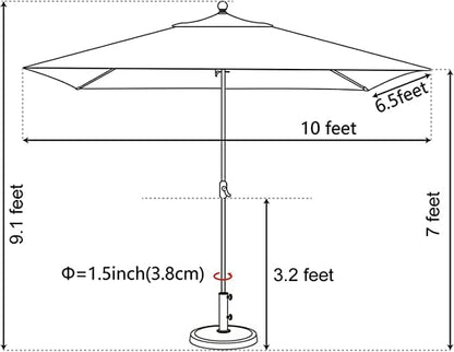 EliteShade USA 10-Year-Non-Fading 6.5x10Ft Rectangular Market Patio Umbrella, UPF 50+ UV Protection Performance Sun Umbrella, Heavy Duty Commercial Grade Outdoor Table Umbrella with Crank, Windproof Vented Top for Garden, Pool, Deck and Outdoor Playset...
