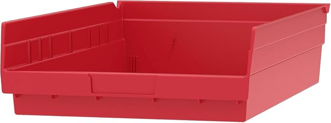 Akro-Mils 30178 Heavy Duty Plastic Shelf Bins, 18"x 11"x 4", Red, 12-Pk | Heavy Duty Nesting Storage Bins for Garage, Closet, Refrigerator, Kitchen, Cabinet, Drawer Organization, Pantry Organization