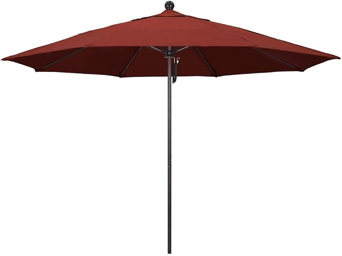 California Umbrella 11' Round Aluminum/Fiberglass Umbrella, Pulley Lift, Bronze Pole, Sunbrella Terracotta