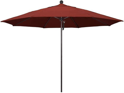 California Umbrella 11' Round Aluminum/Fiberglass Umbrella, Pulley Lift, Bronze Pole, Sunbrella Terracotta