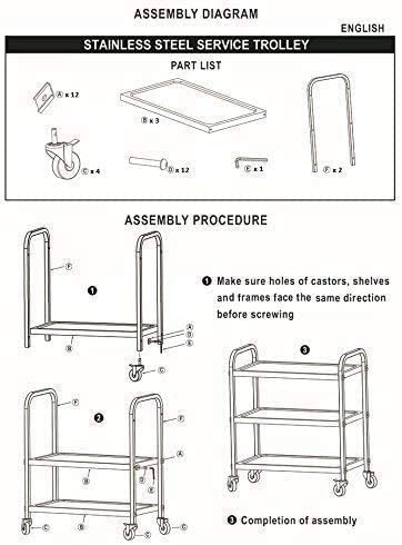 uyoyous Extra Large 3 Tier Stainless Steel Utility Cart 37x20x37 inch | Heavy Duty Rolling Cart Food Storage Service Trolley with 360° Rotatable Wheels for Kitchen Hotel Restaurant Home Use