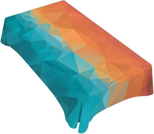 TKS MITLAN Colors Art Tablecloth Decor Blue Orange Triangular Polygonal Stereoscopic Gradient Table Cloth Dining Room Kitchen Table Cover 60" X 84" Oblong/Rectangle