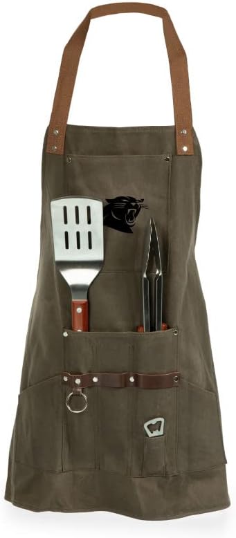 PICNIC TIME NFL BBQ Apron with Tools & Bottle Opener, (Khaki Green with Beige Accents)