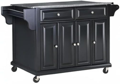 Crosley Furniture Full Size Granite Top Rolling Kitchen Island Storage Cart, Microwave Stand, Spice Rack, Black