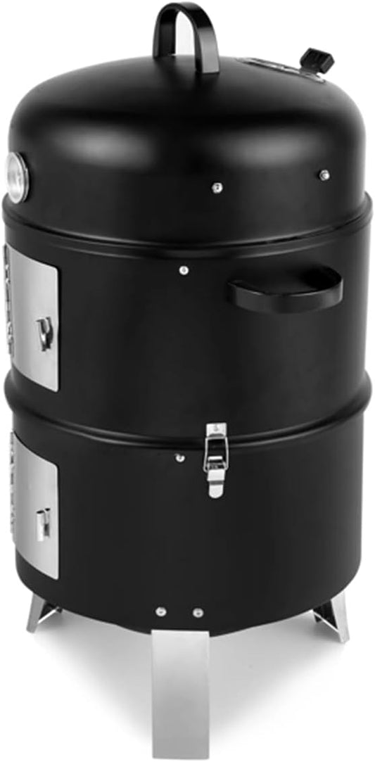 Portable Charcoal Grill, 17 "Grill for outdoor cooking, Heavy duty double circle grill for grilling, Smoker,Black steel vertical charcoal grill