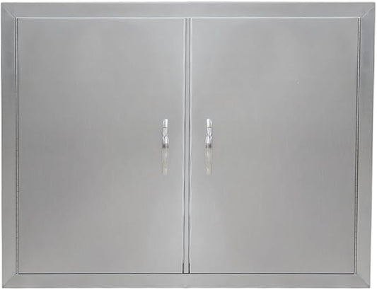 GarveeLife BBQ Access Door, 31 in W x 24 in H Outdoor Kitchen Double Door, 304 Stainless Steel Flush Mount Door for BBQ Island, Grilling Station, Outside Cabinet