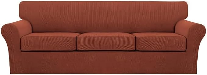 Turquoize 4 Piece Sofa Covers for 3 Cushion Couch Sofa Slipcover Soft Couch Cover for Dogs Washable Furniture Cover with 3 Individual Large Cushion Covers Feature Fabric (Large Sofa, Rust)
