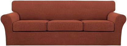 Turquoize 4 Piece Sofa Covers for 3 Cushion Couch Sofa Slipcover Soft Couch Cover for Dogs Washable Furniture Cover with 3 Individual Large Cushion Covers Feature Fabric (Large Sofa, Rust)