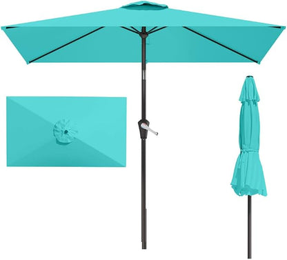 6.5' x 10' Rectangular Patio Umbrella Large Outdoor Market Umbrella w/UV Protection, Push Button Tilt and Crank Lift, Rectangle Table Umbrella for Garden, Deck, Pool, Patio, Aqua Blue