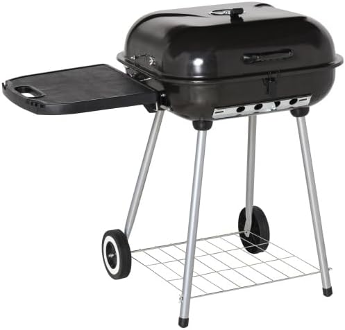 【kosevpou】21" Portable Charcoal Grill with Wheels and Bottom Shelf, BBQ Smoker with Adjustable Vents on Lid for Picnic Camping Backyard Cooking, Black,35 x 23.5 x 32.75 Inches