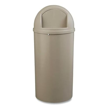 Rubbermaid Commercial Products Marshal Classic Container Round Trash Can 25 Gallons Beige Outdoor for Parks/College Campuses/Outdoor Shopping Malls
