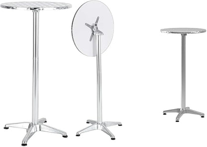 Silver Aluminum Indoor Outdoor 23.75" Restaurant Bar Table & Flash Furniture Mellie 23.25" Round Aluminum Indoor-Outdoor Bar Height Table with Flip-Up Table