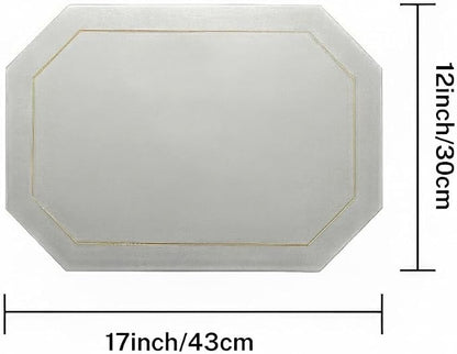 Wipeable Faux Leather Dual Sided Placemats Set of 4,Oil-Proof Table Protective Mats,Heat-Resistant Dining for Kitchen, Indoor Outdoor Use,Grey