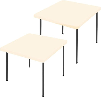 Moosfor 2 Pack Square Spandex Fitted Table Cloth, Elastic Tablecloth | Washable Picnic Table Cover, Stretch Waterproof Table cloths for Party, Patio, Dining, Kitchen, 34" x 34", Champagne