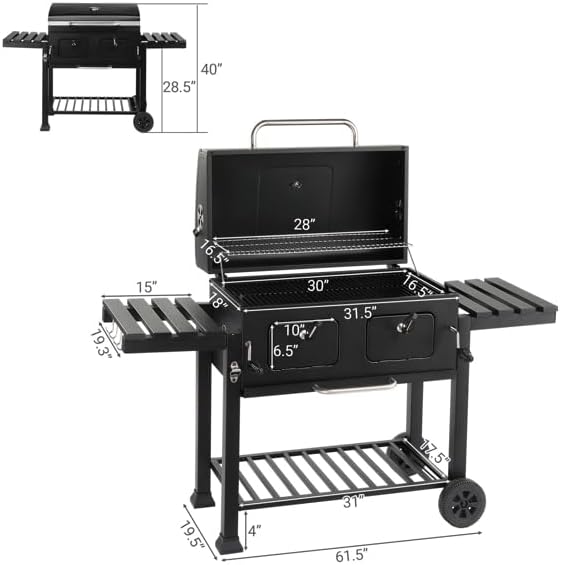 Charcoal Grill Outdoor BBQ Grill, Extra Large Cooking Area 520 Square Inches with Two Individual & Adjustable Charcoal Tray, Foldable Side Tables for Barbecue Outdoor Cooking Backyard Camping Picnics