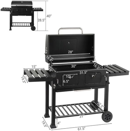 Charcoal Grill Outdoor BBQ Grill, Extra Large Cooking Area 520 Square Inches with Two Individual & Adjustable Charcoal Tray, Foldable Side Tables for Barbecue Outdoor Cooking Backyard Camping Picnics