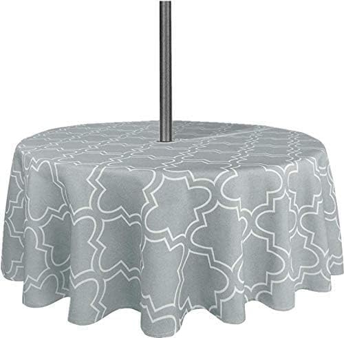 SUQ I OME Outdoor Round Tablecloth, 60 inch, Grey with Zipper | With Umbrella Hole and Zipper, Waterproof Zippered, Spring/Summer Table Covers, For Backyard Circular Table/BBQs/Picnic