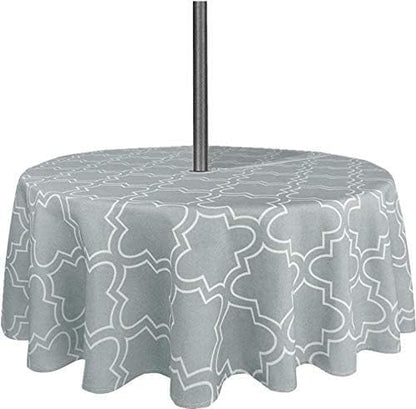 SUQ I OME Outdoor Round Tablecloth, 60 inch, Grey with Zipper | With Umbrella Hole and Zipper, Waterproof Zippered, Spring/Summer Table Covers, For Backyard Circular Table/BBQs/Picnic