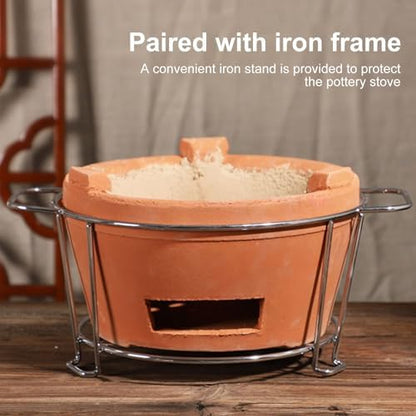 Clay Charcoal Stove, Multifunctional Pottery Barbecue Stove, Portable Ceramic Grill, Tabletop BBQ Grill for Home, Picnic, Camping, Tea Making and Outdoor Cooking(14.5x7in 37x18cm)