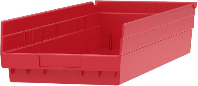 Akro-Mils 30184 Heavy Duty Plastic Shelf Bins, 24"x 8"x 4", Red, 6-Pack | Heavy Duty Nesting Storage Bins for Garage, Closet, Refrigerator, Kitchen, Cabinet, Drawer Organization, Pantry Organization