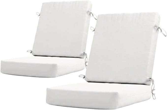 California Umbrella Outdoor Dining Chair, Set of 2 Patio Seat Cushions, 20 x 40 Inch, Premium Outdoor Memory Foam, Fade Resistant, Sunbrella Fabric, Fabric Ties, Natural