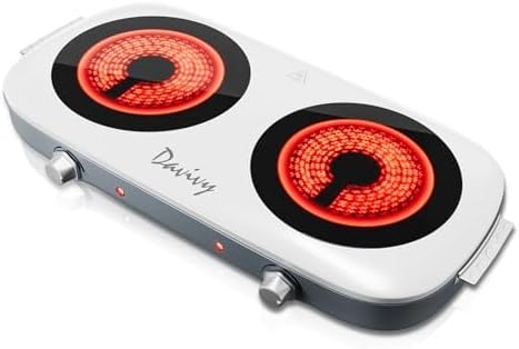 Davivy Hot Plate Electric Double Burner,1800W Rapid Heating Portable Cooktop with 7.9inch Crystallite Ceramic Glass Top,Flexible Temperature Settings,Lightweight Design for Cooking (Double-White)