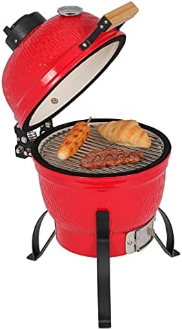 Portable Charcoal Grill 13in - Heavy-Duty Outdoor BBQ with Thermometer & Doors, Perfect for Camping, Beach, Garden, Patio & Backyard - Black