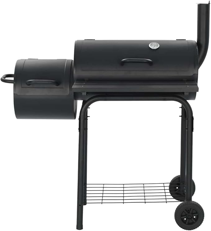 Offset Smoker BBQ Grill Charcoal Smoker for Outdoor Cooking with Side Firebox and Integrated Thermometer, Black Steel Barbecue Smoker