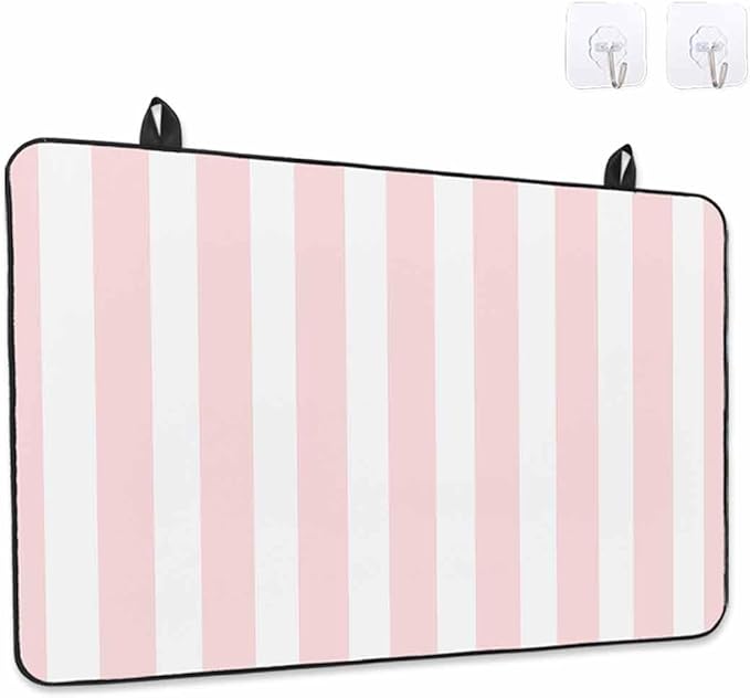 Stove Top Covers for Electric Stove 24x21 Inches, Pink Stripes HeatResistant Glass Cooktop Protector, Modern Farmhouse Pink White Vertical Striped Ceramic Stovetop Countertop Covers Mat, Oven Cover