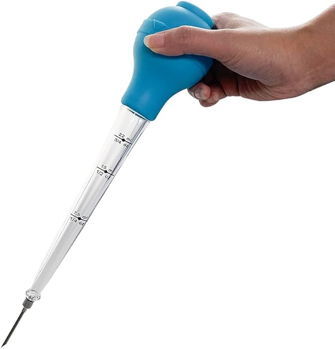 BBQ Turkey Baster With Measurement Baster Syringe with Cleaning Brush and Marinade Needles for Marinating Beef, Pork, Fish (blue)