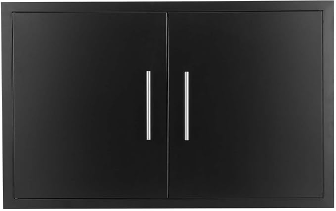 JIE JIN Outdoor Kitchen Doors 30" W X 21" H Double Doors 1.2mm Thickness Stainless Steel BBQ Access Door BBQ Island Doors Outdoor Kitchen Accessories Door for Outdoor Kitchen BBQ Island (Black)