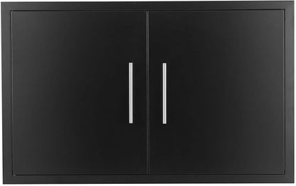 JIE JIN Outdoor Kitchen Doors 30" W X 21" H Double Doors 1.2mm Thickness Stainless Steel BBQ Access Door BBQ Island Doors Outdoor Kitchen Accessories Door for Outdoor Kitchen BBQ Island (Black)