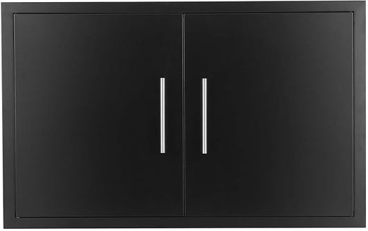 JIE JIN Outdoor Kitchen Doors 30" W X 21" H Double Doors 1.2mm Thickness Stainless Steel BBQ Access Door BBQ Island Doors Outdoor Kitchen Accessories Door for Outdoor Kitchen BBQ Island (Black)