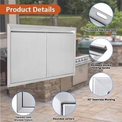 JIE JIN BBQ Access Door 30" W X 21" H Outdoor Kitchen Doors Double Doors Thickened 304 Stainless Steel Outdoor Kitchen Accessories Door for Indoor/Outdoor Kitchen Outdoor Cabinet BBQ Island