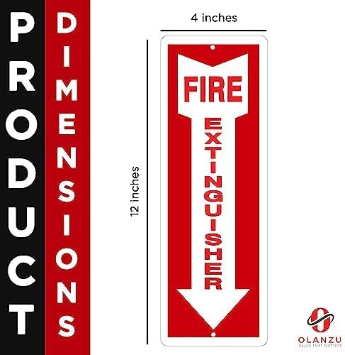 OLANZU Fire Extinguisher Signs For Business - Pack of 12 - Metal Fire Extinguisher Sign 4" x 12" Aluminum - UV Protected for Indoors & Outdoors