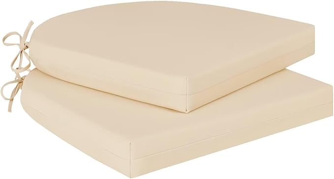 Cozyide Outdoor Chair Cushions, Waterproof Patio Seat Cushions with Adjustable Straps, Round Corner Patio Chair Cushions for Garden, Beige, 17x16x2 Inch (Pack of 2)