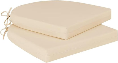 Cozyide Outdoor Chair Cushions, Waterproof Patio Seat Cushions with Adjustable Straps, Round Corner Patio Chair Cushions for Garden, Beige, 17x16x2 Inch (Pack of 2)