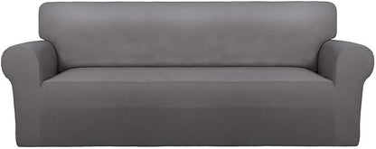 PureFit Stretch Couch Covers for Sofa Large Sofa Slipcovers Light Gray | 1-Piece Spandex Couch cover Soft Couch protector, Sofa cover Washable with Non Skid Foam and Elastic Bottom for Kids, Dogs