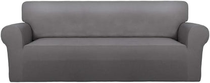 PureFit Stretch Oversized Couch Covers Fleece Sofa Slipcovers Light Gray | 1-Piece Sofa Cover Washable Soft Couch Protector, Couch Slipcover with Non Skid Foam and Elastic Bottom for Kids, Dogs