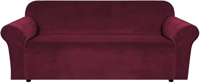 H.VERSAILTEX Stretch Velvet Sofa Covers Large Couch Covers Sofa Slipcovers Furniture Protector Soft with Non Slip Elastic Bottom, Feature Thick Comfy Rich Velour (Extra Wide Sofa 98"-105", Burgundy)