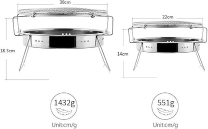 Barbecue Charcoal Grill Stainless Steel Round BBQ Grill Charcoal Barbecue Grilled Net Portable Charcoal Grill(22x14cm)