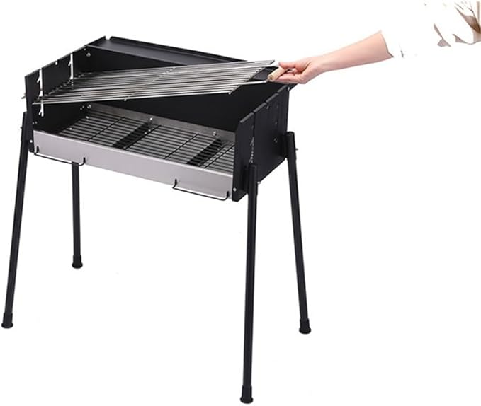 Portable Charcoal Grill for Camping BBQ Grills Outdoor Barbecue Grill Foldable Stove with Fork Utensils for Grilled Fish, Lightweight and Stable Support,LightGrey-D
